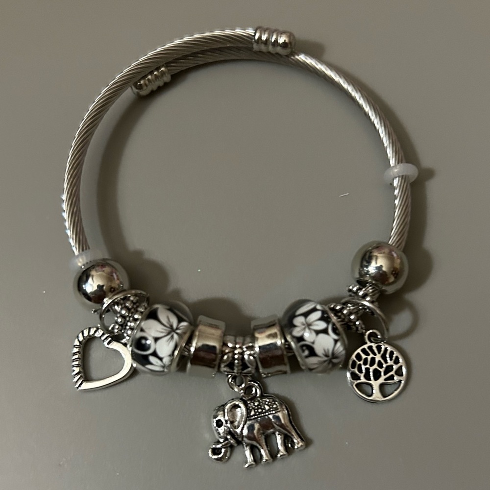 Stainless Steel Elephant Charm Bracelet